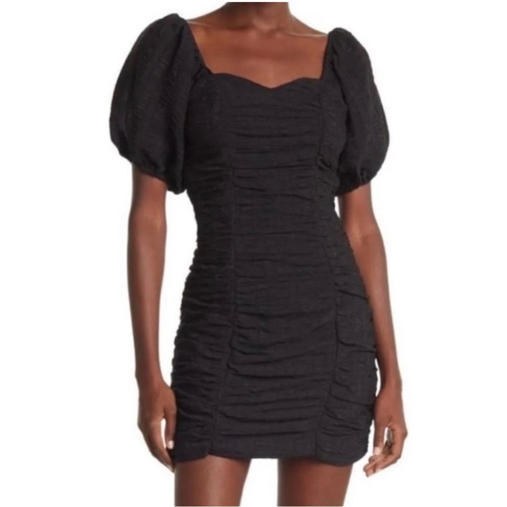 NSR Black Khai Ruched Puff Sleeve Mini Dress NWOT